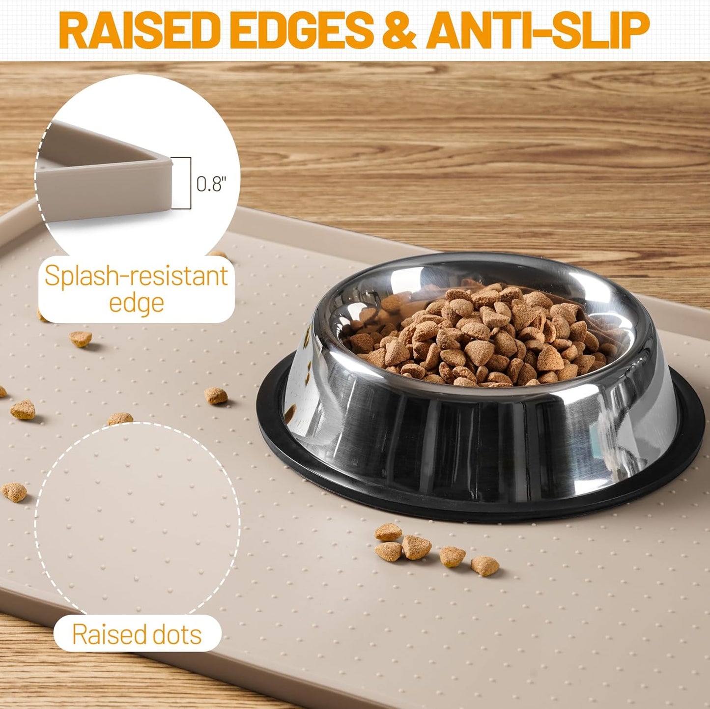 Hubulk Dog Feeding Mat,100% Waterproof Food Grade Silicone Pet Food and Water Bowl Placemat,Dishwasher, High Raised Edge to Prevent Spills,Nonslip Tray to Stop Messes on Floor (19"x12"x0.5", Grey)
