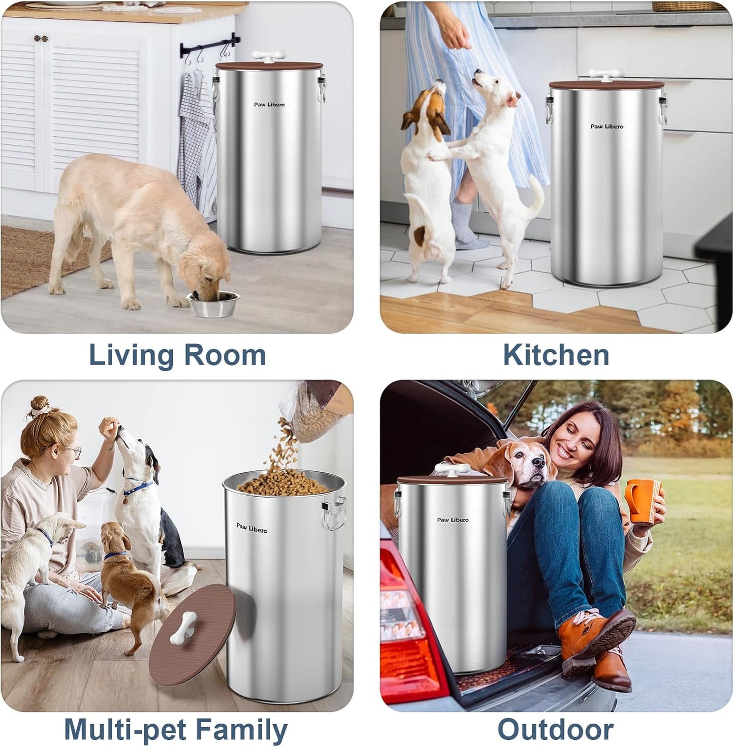 Paw Libero 25 Lbs Stainless Steel Dog Food Storage Container with Airtight Lid & Ceramic Bone Handle, Large Metal Dog Food Bin for Dogs & Cats, Keep Fresh, Easy to Clean