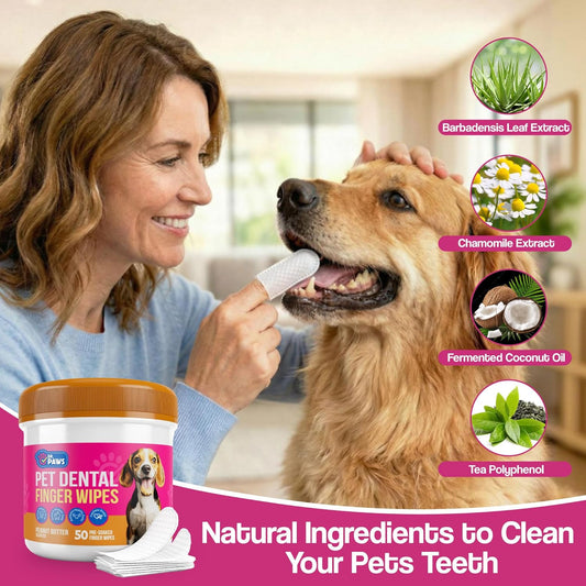 Pet Dental Finger Wipes - Natural Ingredients, Easy to Use Dog Teeth Cleaning Wipes for Effective Dog Teeth Cleaning - Ideal Dog Dental Wipes for Optimal Oral Hygiene