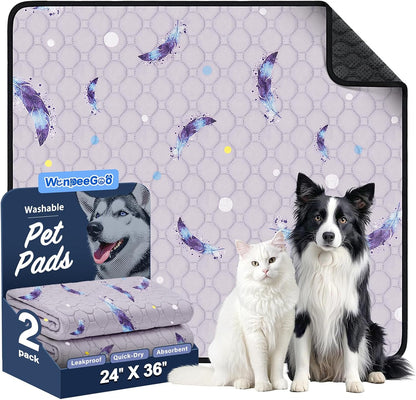 WanpeeGoo Washable Pee Pads for Dogs, 2Pack Reusable Puppy Pads, Super Absorbent & Leakproof Dog Pads, Anti-Slip Dog Pee Pads for Puppy Training & Incontinence, Feather Pattern 36"x41"