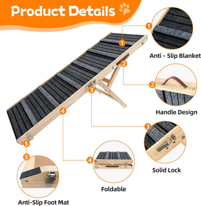 Dog Ramp for Bed-Non-Slip - Extra Wide Pet Ramp for Small Large Dogs to Get on Couch Car Wooden Foldable Dog Ramp Seamlessly Connects Platform -Hold up to 110 Pound-Adjustable, Foldable (L)