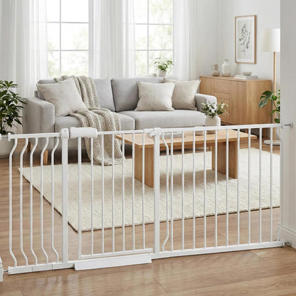 Extra Wide Baby Gate 85.8-90.5" Dog Gate Indoor Pressure Mounted No Drill Safety Gate for Large Entries, Kitchen,Stairs & Doorways, Black Metal Indoor Pet Gate for Kids & Dogs