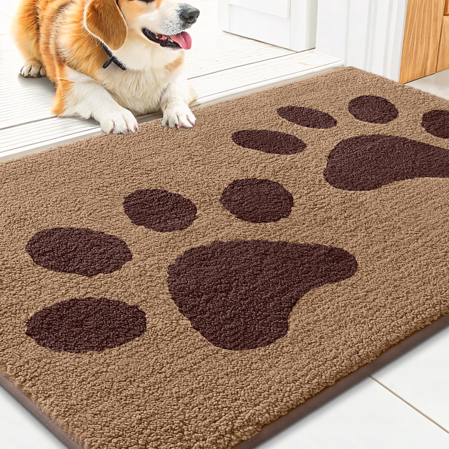 Smiry Dog Door Mat for Muddy Paws, Absorbs Moisture and Dirt, Low-Profile Entryway Mat with Non-Slip Backing, Entry Indoor Outdoor Doormat for Inside Floor (30x20 Inches, Grey, Striped)