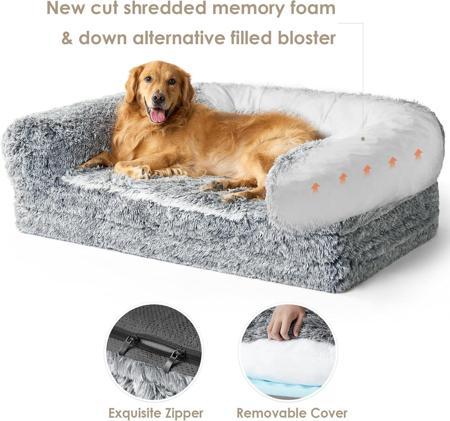 EHEYCIGA Foldable XXL Dog Bed for Large Sized Dog, 54"x38"x7.5" Faux Fur Fluffy Pet Couch Bed, Orthopedic Calming Memory Foam Big Pet Bed, Washable Pet Sofa Bed with Non-Slip Bottom, Dark Grey