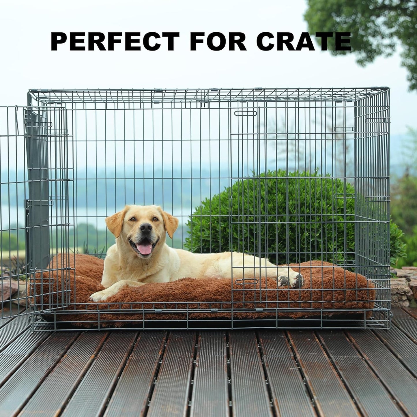 Bedfolks Waterproof Dog Crate Bed, Plush With Removable Washable Cover, Faux Fur Crate Pad for Medium Dogs, Fluffy Kennel 29"x21", Dark Grey