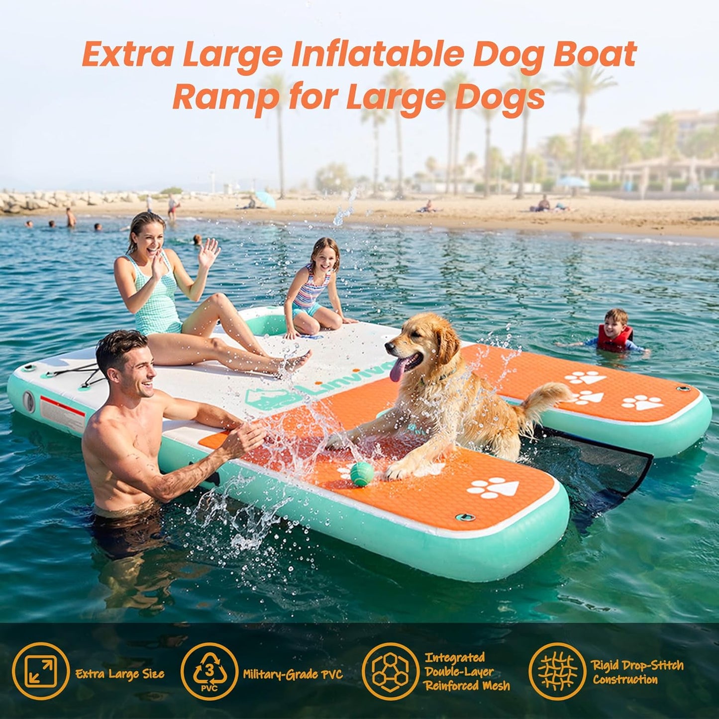 Inflatable Dog Boat Ramp for Dogs Up to 240 lbs, Inflatable Dock Floating Platform with Anti-Slip EVA Foam Safe & Easy Water Access, Dog Ramp for Boat, Pools, Lakes, Boats, Docks, Green