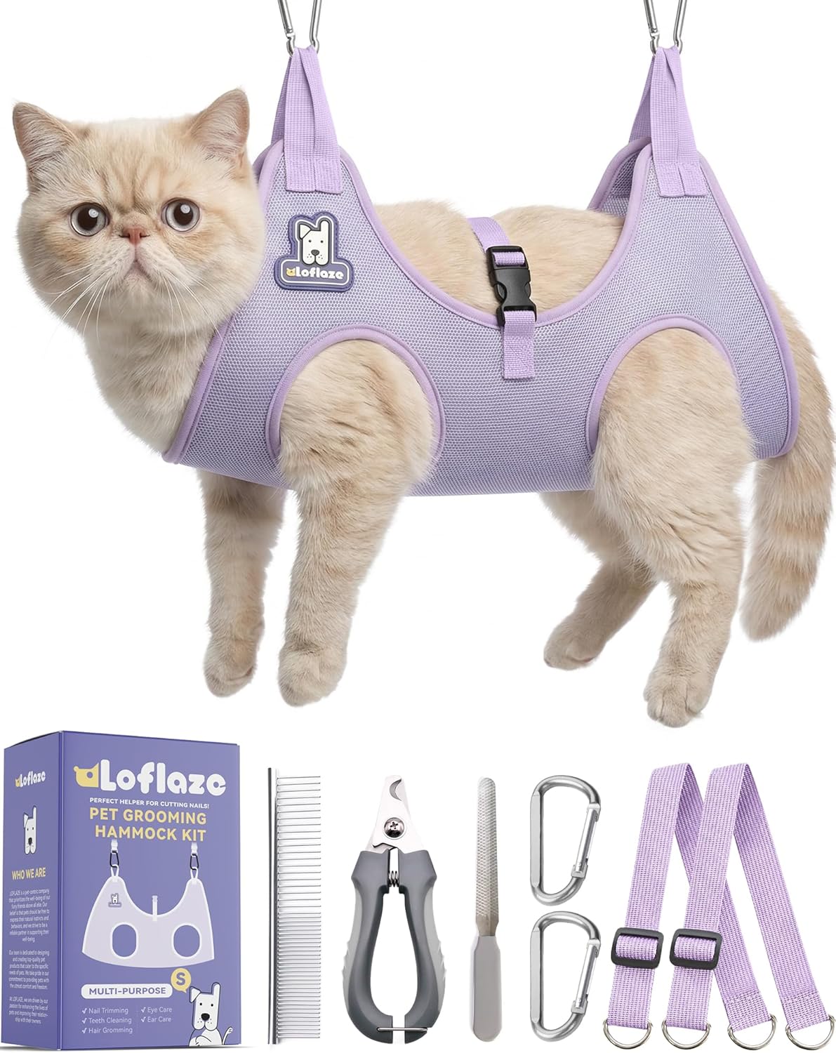 Loflaze Dog Grooming Hammock Harness for Dogs & Cats with Pet Nail Clipper Trimmer - Cat Hanger Sling for Trimming Clipping Nails- Dog Hammock Restraint Bag for Small Medium Large pet （ Grey S ）