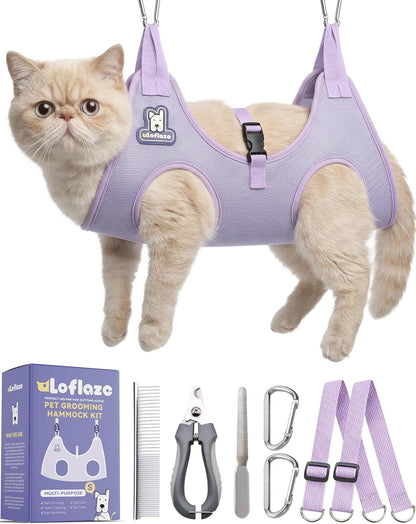 Loflaze Dog Grooming Hammock Harness for Dogs & Cats with Pet Nail Clipper Trimmer - Cat Hanger Sling for Trimming Clipping Nails- Dog Hammock Restraint Bag for Small Medium Large pet （ Grey S ）