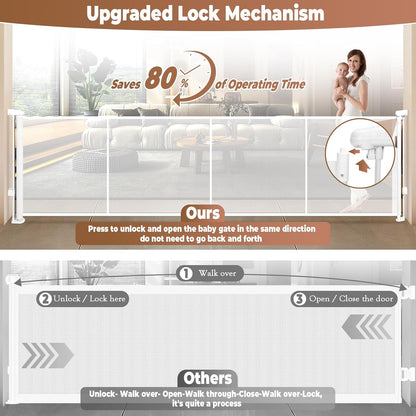 200.1" Retractable Baby Gate Extra Wide, 41" Tall Retractable Dog Gate for Stairs, Doorways, Decks, Mesh Gate Long Child Gate Pet Gate for Indoor, Outdoor, with Reinforced Mesh Rods, Dual Locks