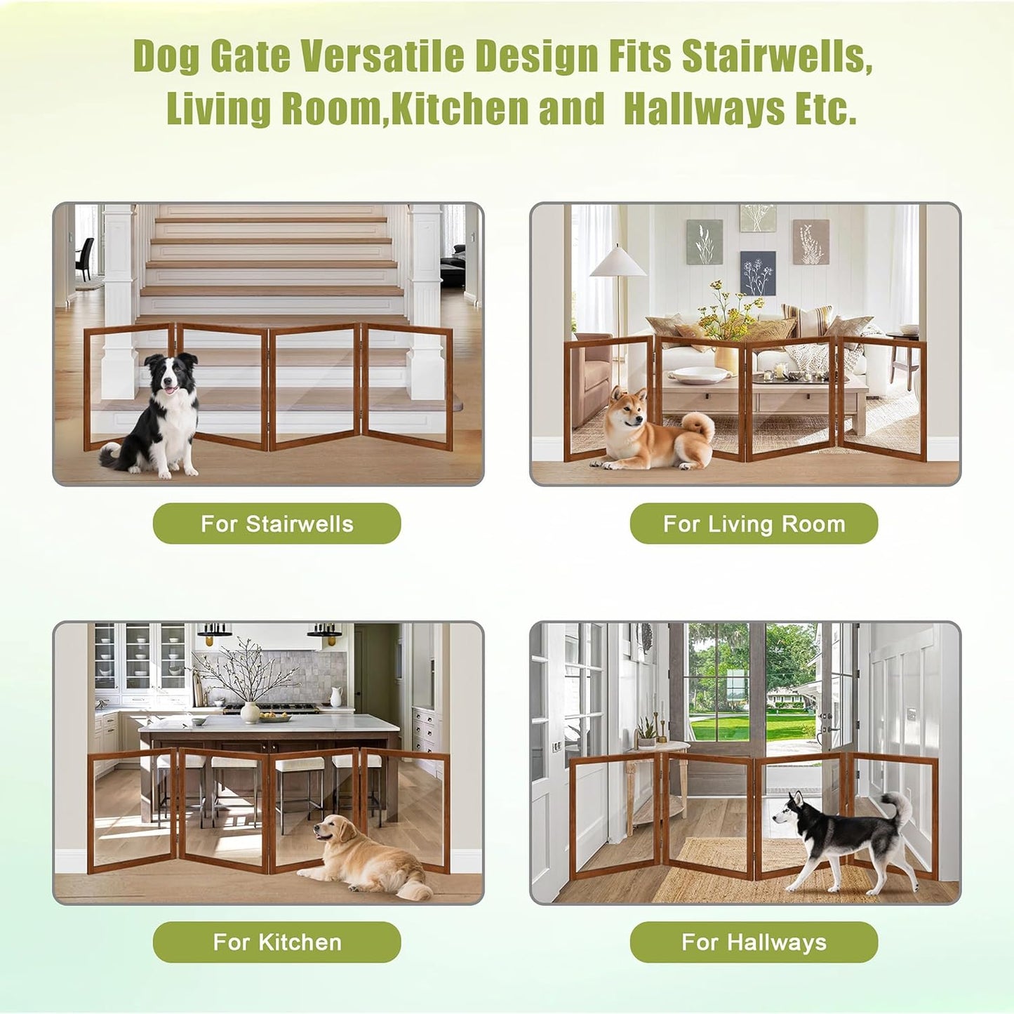 LZRS Clear Dog Gate for Indoor Use - Transparent Pet Fence with Solid Hardwood and Plastic Board, Stylish & Durable freestanding Pet Gate for Doorways, Stairs and Hallways-2 Panel Cherry