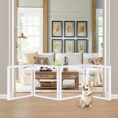 LZRS Clear Dog Gate for Indoor Use - Transparent Pet Fence with Solid Hardwood and Plastic Board, Stylish & Durable freestanding Pet Gate for Doorways, Stairs and Hallways-2 Panel Cherry