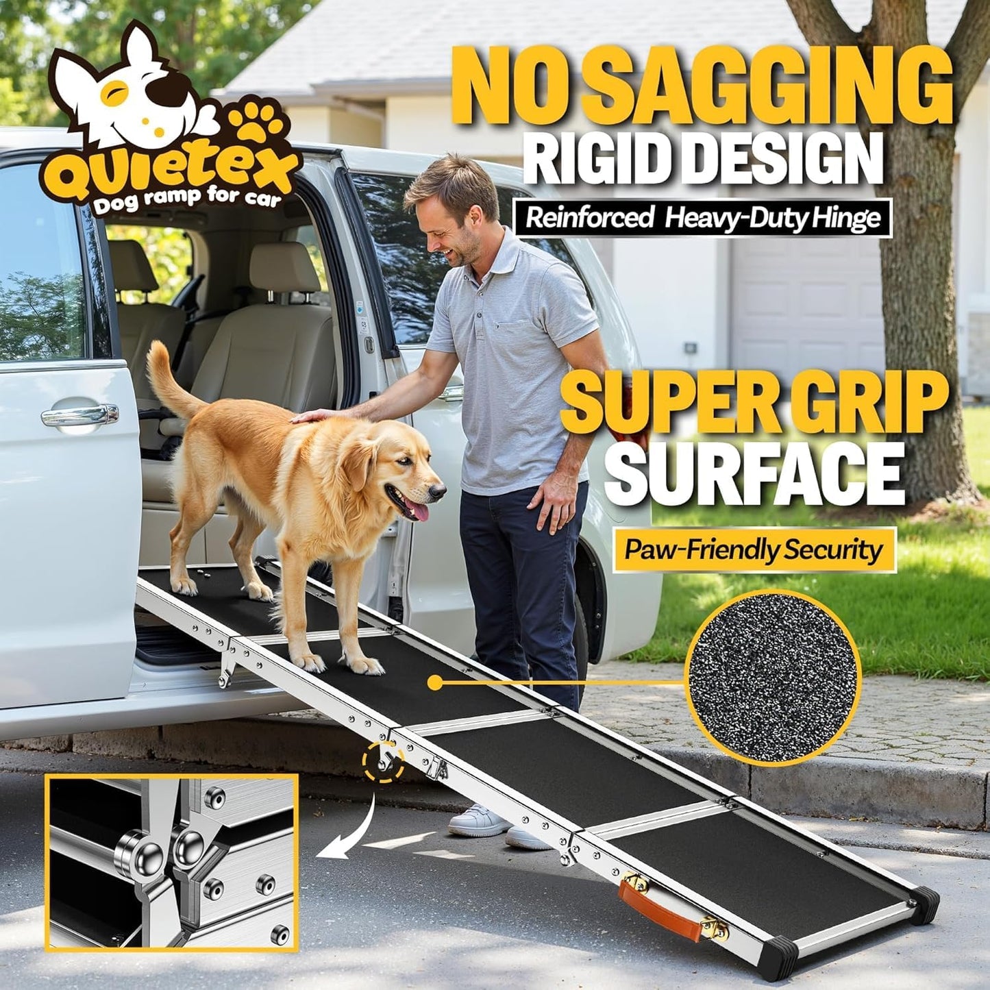 Extra Long 71”Dog Ramp Folding Pet Ramp for Car Large Dogs with Non-Slip Surface Dog Ramps up to 200 lb for Car SUV Truck (71“ Dog Ramp)