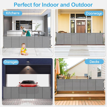 Upgrade 120 inch Retractable Baby Gates, EZIGO Extra Wide Baby Gate for Large Opening Extra Long Mesh Gate for Kids or Pet Dog Gate Child Safety Gate for Stairs Hallways Doorway Indoor Outdoor, Gray