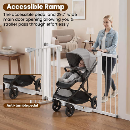 Mumeasy 29.7-46" Baby Gate for Stairs, Pressure Mounted Dog Gate for Doorways, Auto Close Walk Through Pet Gate Indoor, Extra Wide Metal Child Safety Gate, Mom's Choice Awards Winner, Black