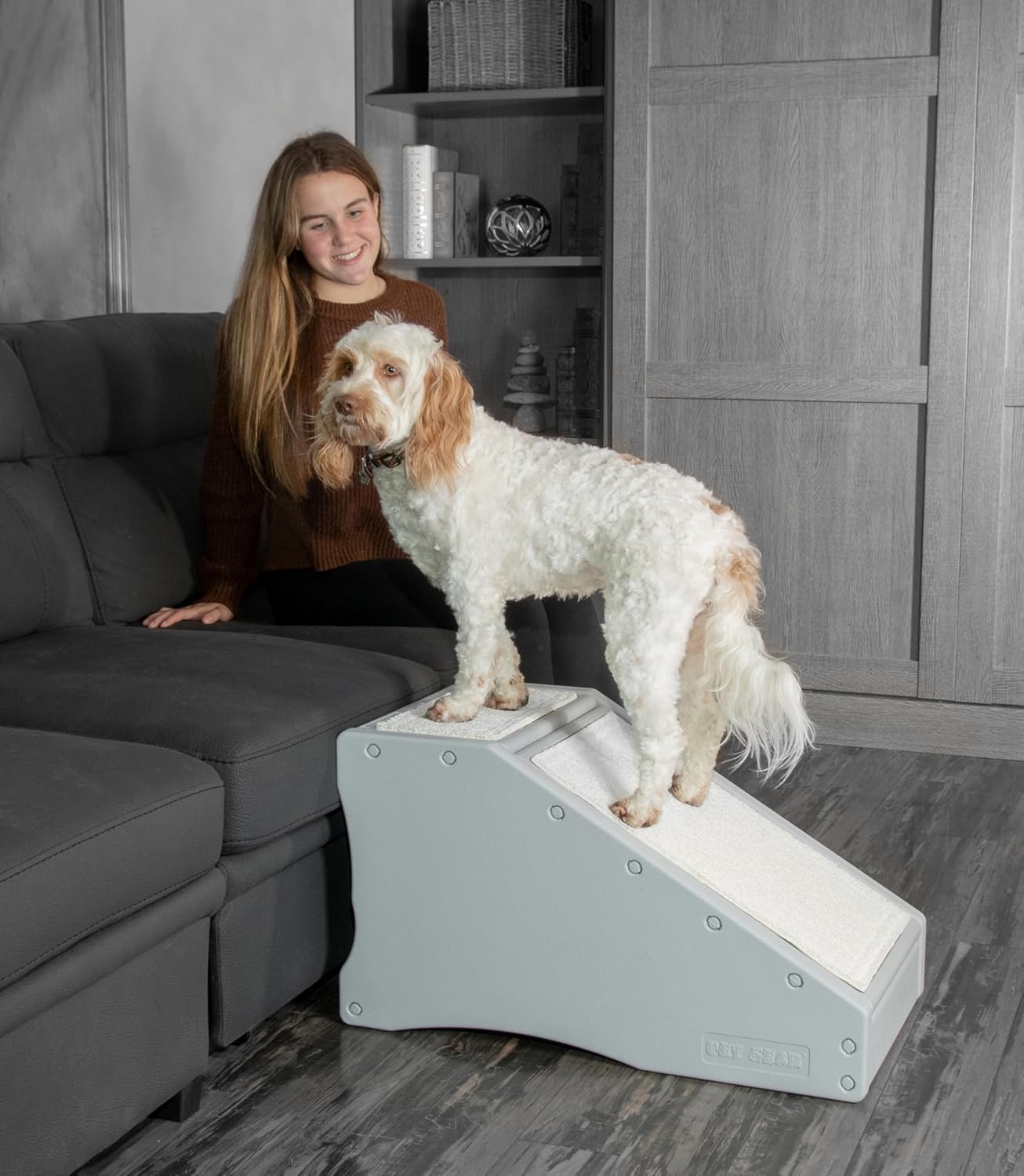Pet Gear Stramp Stair and Ramp Combination for Dogs/Cats, Easy Step, Lightweight/Portable, Sturdy, Easy Assembly (No Tools Required) 1 Model, Coffee Bean