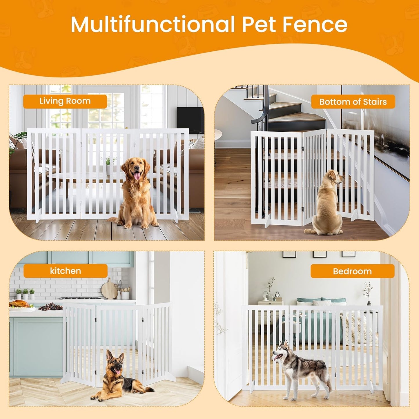 ZENY Freestanding Pet Gate for Dogs - 4 Panels Indoor Foldable Dog Fence for Stairs, Hallways, or Doorways - 82x24-Inch Freestanding Dog Gates, Brown