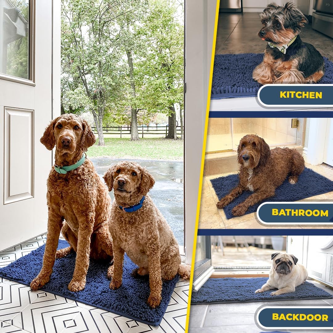 Muddy Mat® Pack of 3 Highly Absorbent Microfiber Dog Door Mat and Pet Rug, Non Slip Thick Washable Area Mat Soft Chenille for Kitchen Bathroom Bedroom and Outdoor - Beige Small, Medium & Large