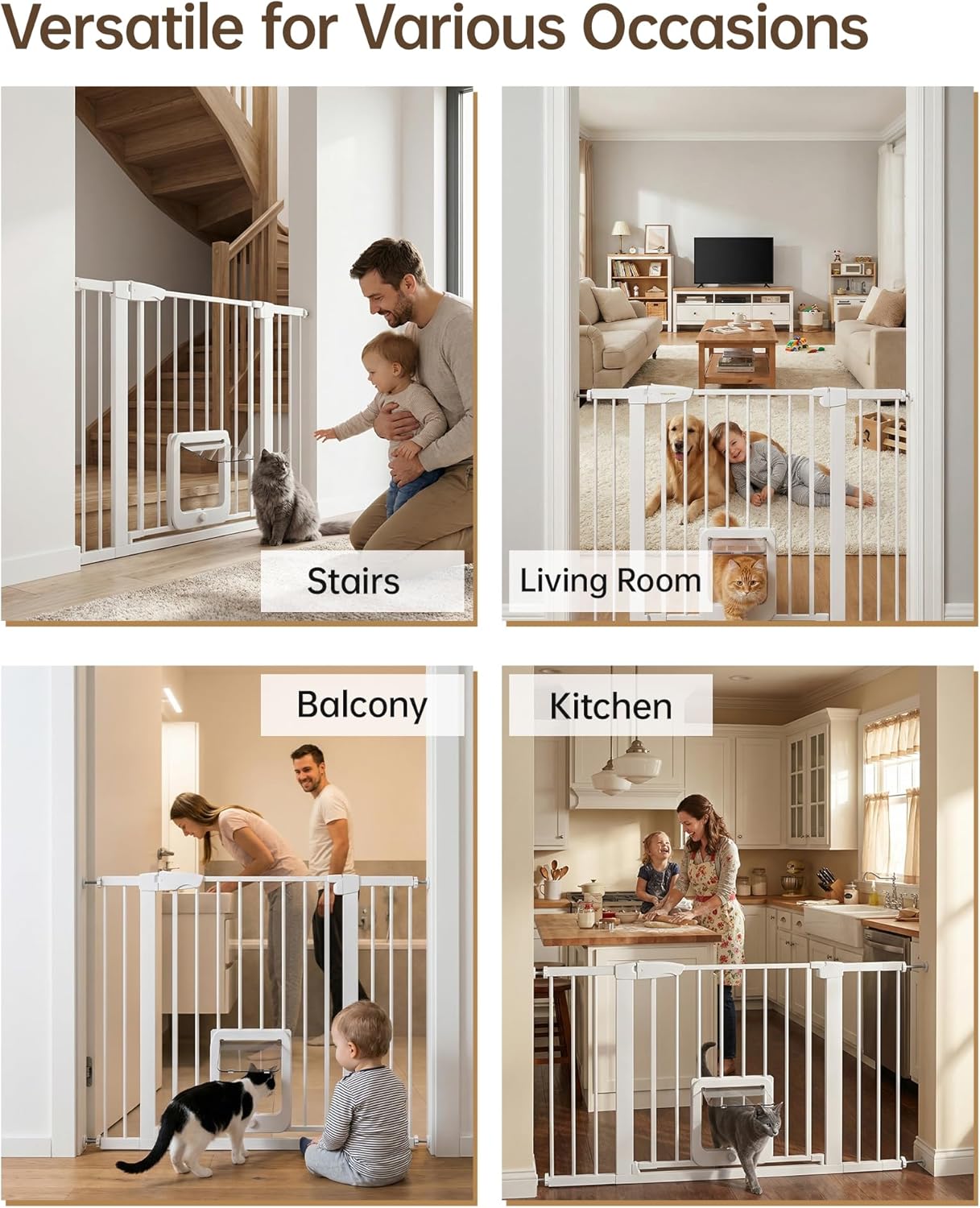 Baby Gate for Stairs, 29.92-48” Wide Pressure Mounted Baby Gate No Drill Needed, Auto Close Dog Gate for Doorways, Easy Walk Through Safety Child Gates for Toddler & Pet/Puppy, Indoor, White