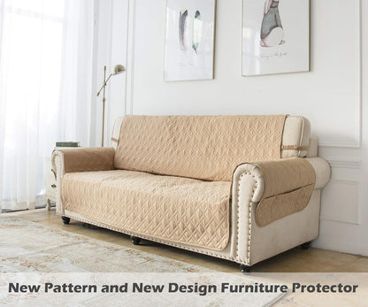 Ameritex Couch Sofa Slipcover 100% Waterproof Nonslip Quilted Furniture Protector for Dogs, Children, Pets, Machine Washable (Beige, 68")
