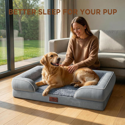 Comfort Expression Orthopedic Dog Bed for Extra Large Dogs 42x30 Inch, Waterproof Egg Crate Foam XL Pet Bed with Removable Bolsters, Dog Couch with Washable Cover & Non-Slip Bottom, Grey - Colors A