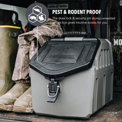 GUNNER 50 lbs Dog Food Storage Container - Waterproof & Airtight Pet Food Bin - Multi-Purpose Container for Dry Food, Corn, Chicken Feed, Treats, Bird Seed, & More - Gunmetal