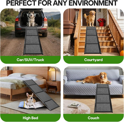 71''x 20'' Dog Ramp for Car, Pet Ramp for Large Dogs Up to 300LBS, Foldable Dog Car Ramp Stairs Steps with Waterproof & Non-Slip Rug Surface for Truck, SUV, Indoor & Outdoor(Wire Loop Fabric)