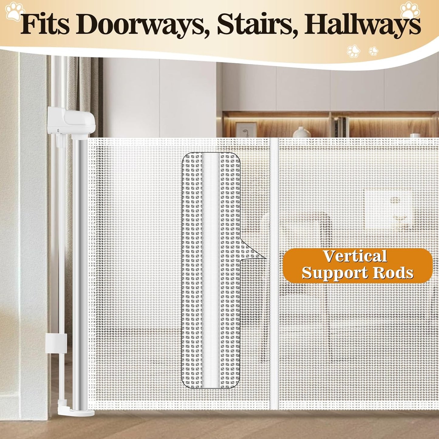 2 Pack Short Dog Gate Pet Gates Puppy Gate 14" H 59" Wide Step Over Pet Fence, Mesh Retractable Indoor Outdoor Expands Up to 59 Inches Small Dog Gates for Doorways Stairs
