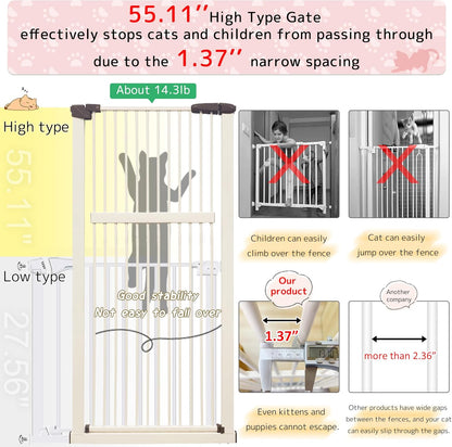 Lumizone Extra Tall Cat Gate 61.02" High Pressure Mounted Extra Wide 30.12"-34.05" (17Sizes) 1.37" Gap No Drilling Auto-Close Tall Pet Gate for Dogs (Black, 30.12"-34.05" W)