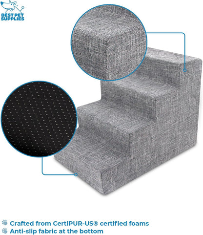 Best Pet Supplies Dog Stairs & Steps - Foam Steps for Small Dogs & Cats, Non-Slip Indoor Balanced Pet Step Support, Dog Ramp, No Assembly, Ash Gray Linen, 2-Step (12-inch Height)