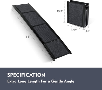 Folding Dog Ramp for Car 71" Long & 19" Wide Portable Pet Ramps with Non-Slip Rug Surface, Outdoor Dog Car Ramp for Large Dogs, SUV Car & Truck, Dog Steps Up to 250LBS