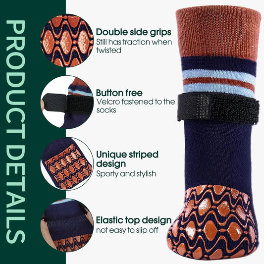 Kuoser Non Slip Dog Socks for Hardwood Floors, Dog Grippy Socks with Double-Sided Traction, Anti Slip Dogs Booties Paw Protectors to Prevent Licking Paws for Small Medium Large Senior Dogs, 4 Pack-M