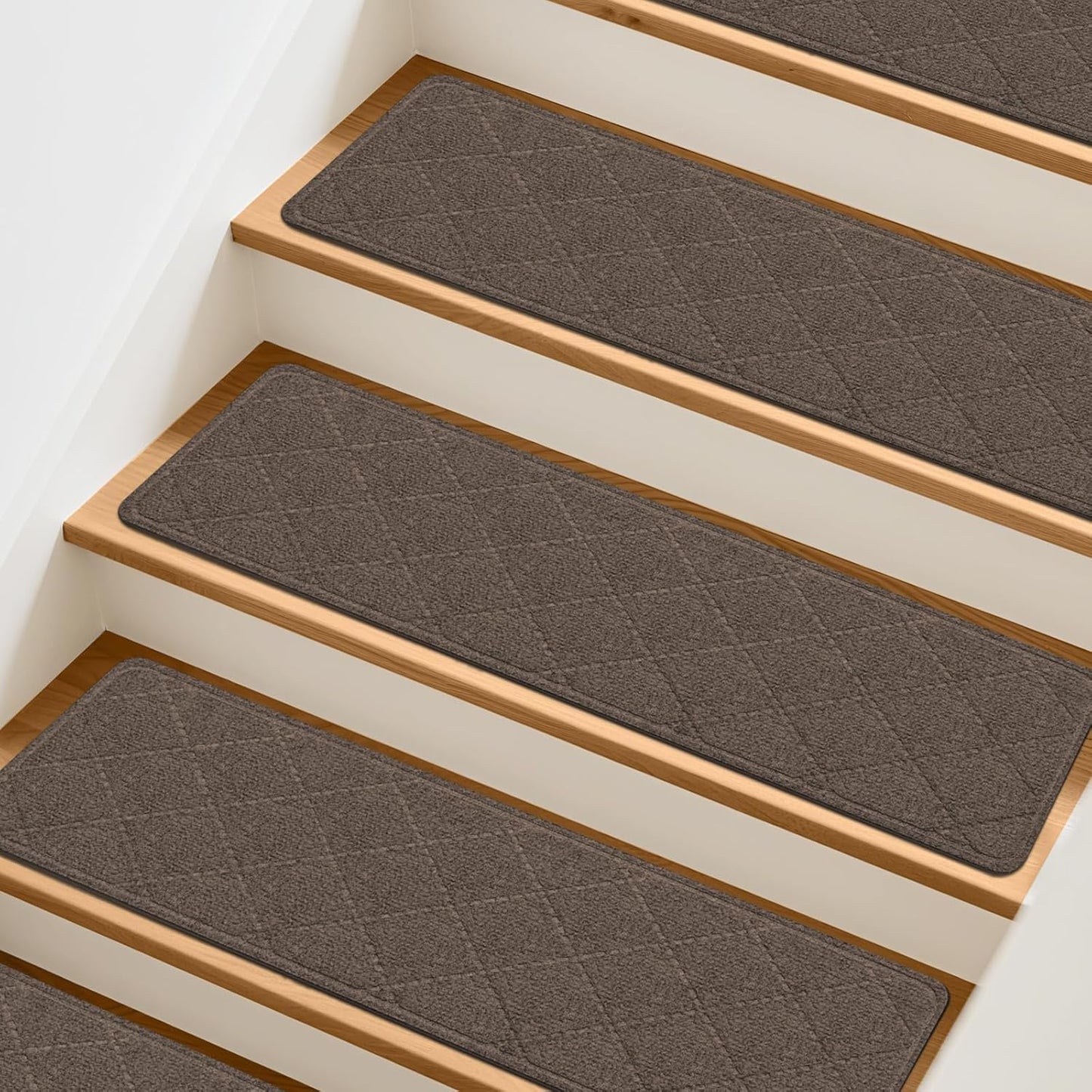 Stair Treads Non-Slip for Wooden Steps, 15Pack - 8" x 30" Edging Stair Runner Indoor for Kids Elders & Pets, Washable Carpet Stair Treads with Peel & Stick Reusable TPE Backing, Beige