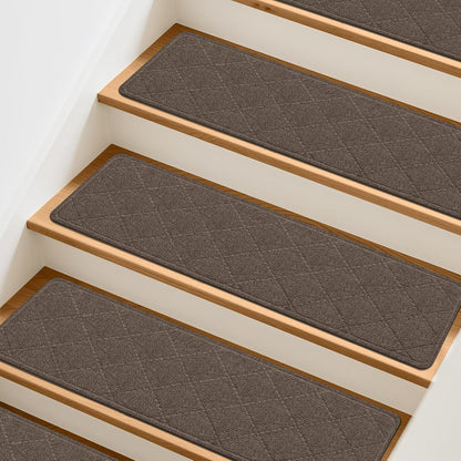Stair Treads Non-Slip for Wooden Steps, 15Pack - 8" x 30" Edging Stair Runner Indoor for Kids Elders & Pets, Washable Carpet Stair Treads with Peel & Stick Reusable TPE Backing, Beige