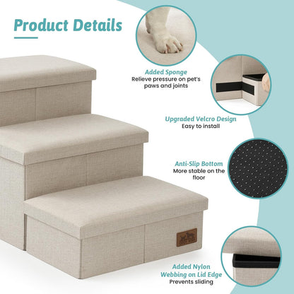Dog Stairs with Storage, 4-Step Wider Sturdy Dog Steps for Small/Medium/Large Dogs and Older Cats, Folding Doggie Ramp for Bed/Couch/Car Hold Up to 180 lbs (22" H, Brown)