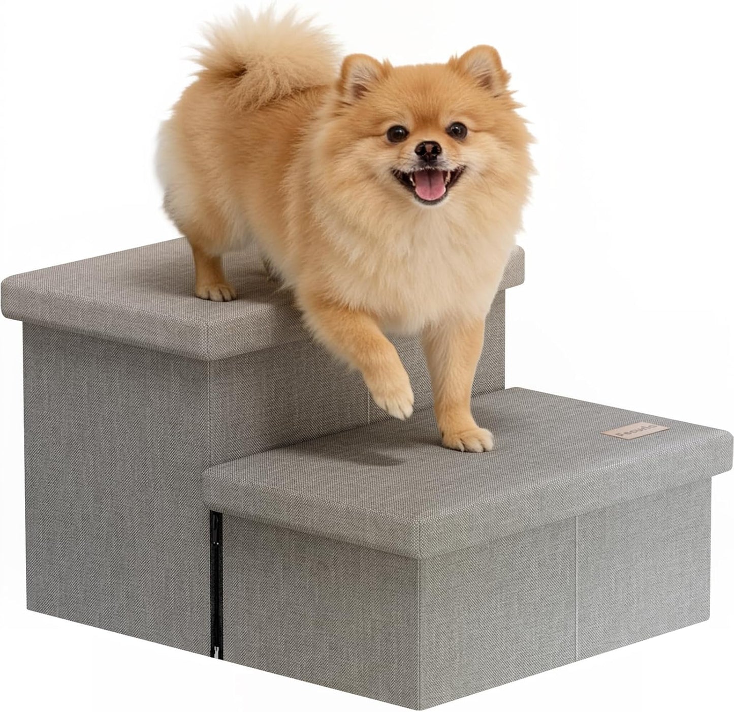 3-Step Wide Dog Stairs with Hidden Storage 18" H, Non-Slip Dog Steps for High Bed Couch Window Car, Jiont-Friendly Pet Stairs Ramp for Small/Medium/Large Old Dogs Cats Up to 200lbs, Grey