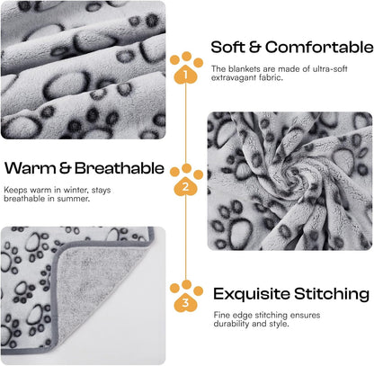 Luciphia 1 Pack 3 Blankets Super Soft Fluffy Premium Fleece Pet Blanket Flannel Throw for Dog Puppy Cat Paw Brown/Pink/White Small(23x16 inch)