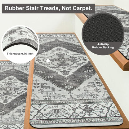 OJIA Non-Slip Carpet Stair Treads for Wooden Steps Set of 15, 30''X8'' Indoor Runner Resistant Rugs Rubber Safety Mats for Dogs, Kids & Elders, Stairway Grip