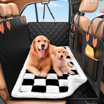 IJVAE Dog Seat Cover for Back Seat, Hard Bottom Back Seat Extender Holds 500 lbs, Waterproof & Nonslip Car Hammock for Large Pets, Comfortable Travel Seat Protector for SUV and Sedan
