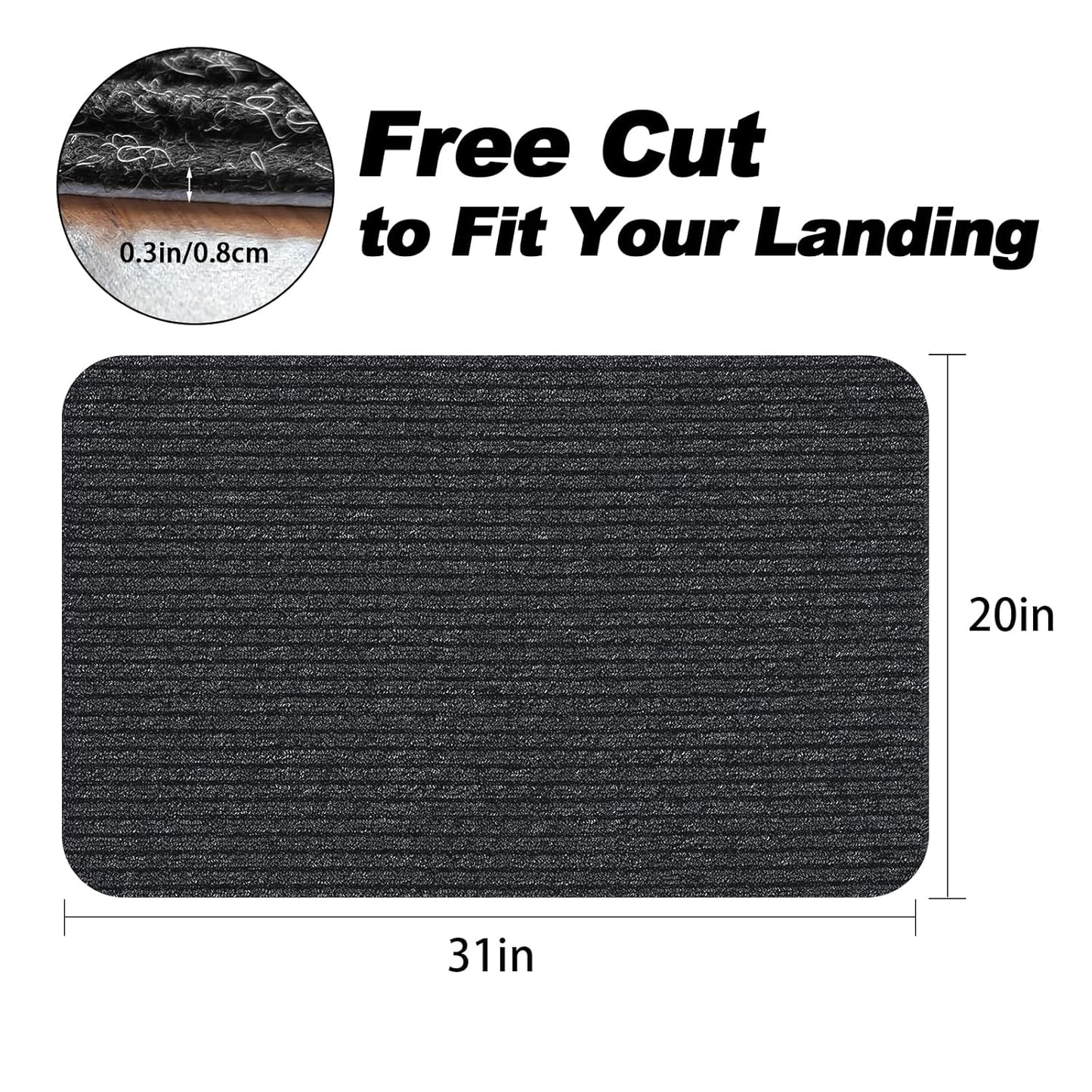 Stair Treads for Wooden Steps Carpet, Non-Slip Stair Runner Indoor Outdoor Stair Tread Mats Covers Pads, 19" x 31"Matching Landing Step Runner for Elders, Kids and Dogs (19" x 31", Black)