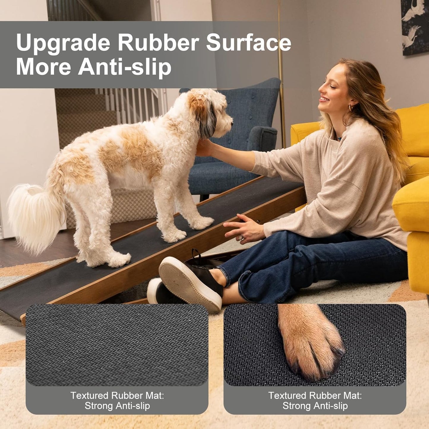 ABORON Antislip Dog Ramp, Adjustable Folding Pet Ramp for Small & Large Old Dogs & Cats, High Traction Portable Rubber Paw Ramps, Supports up to 200 lbs, Used for Bed Couch SUV, 39.3'' Long