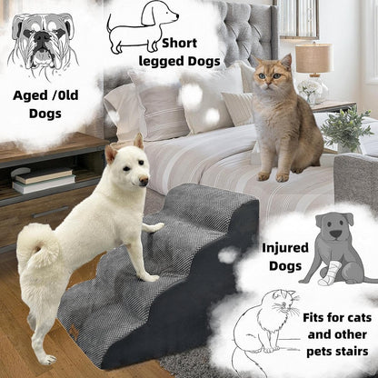 Necrely 4-Step Dog Stairs for High Beds 18-24 Inch Pet Steps 2 3 4 5 Tier Ladder Non-Slip Sturdy Ramp Small Medium Large Dog Steps to Couch Bed Old Dogs Balanced Pet Stairs for Getting on Bed