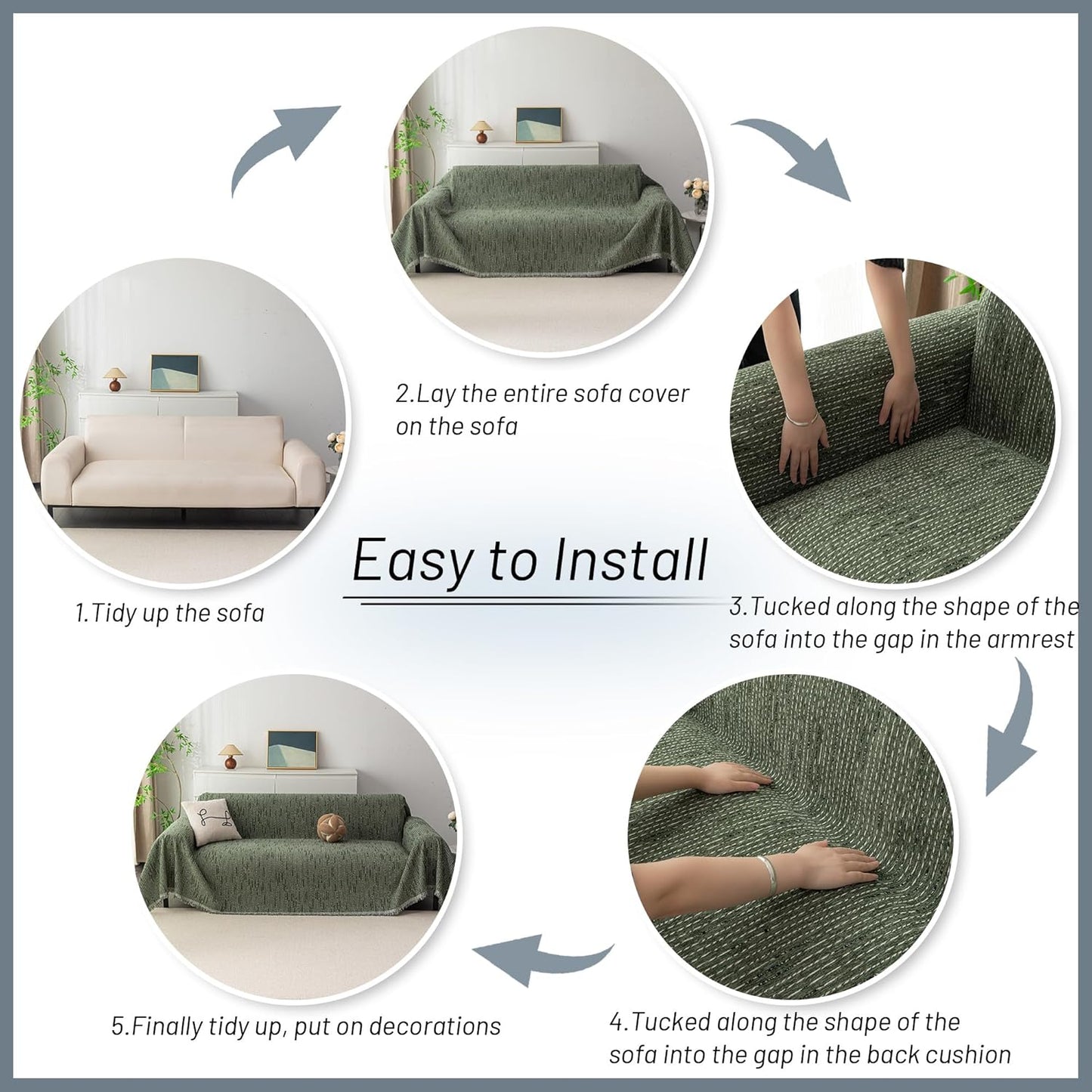 MYSKY HOME Couch Cover for Dogs, Washable Couch Covers, Non Slip Sofa Cover, Couch Cover 2 Cushion Sofa Dogs Furniture Protector with Tassels, Chenille Sofa Slipcover for Pets, 71"x118", Dark Grey