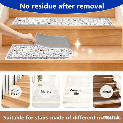 Animal Cat Dog Stair Treads Non Slip for Wooden Steps 15PCS 8"x30" Stair Carpet Treads TPR Backing Soft Stair Runner Washable Reusable Indoor Safety Stair Mats for Elders Kids Dogs Black
