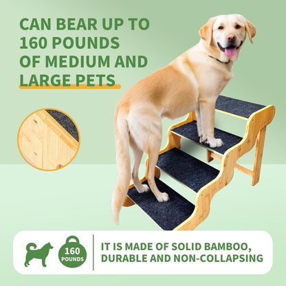 Dog Stairs for Small Dogs,3-Step Bamboo Wooden Dog/Pet/Cat Steps Ramp for Couch Sofa,Bed and Car, Can Support Weighing Up to 160 LB,