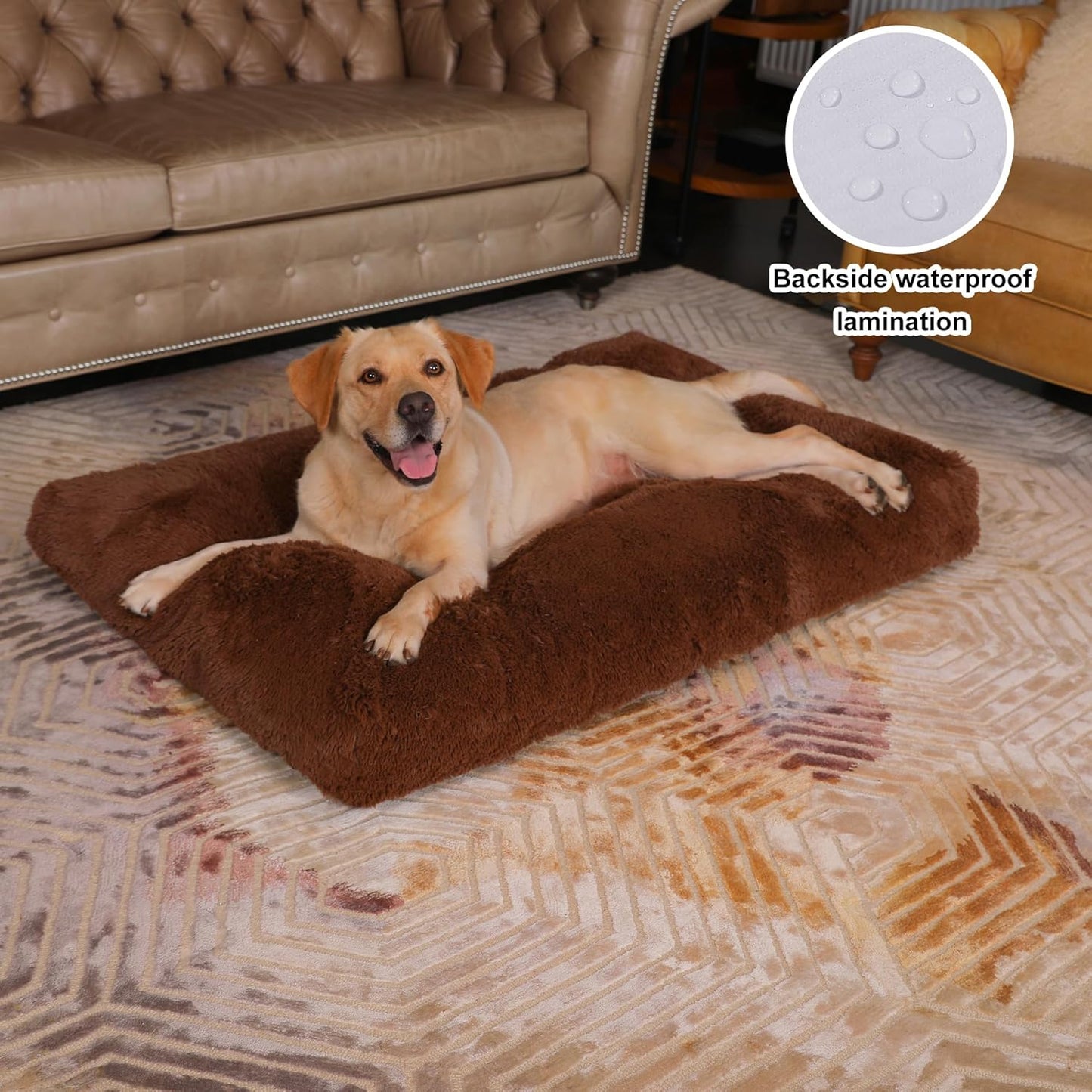 Bedfolks Waterproof Dog Crate Bed, Plush With Removable Washable Cover, Faux Fur Crate Pad for Medium Dogs, Fluffy Kennel 29"x21", Dark Grey