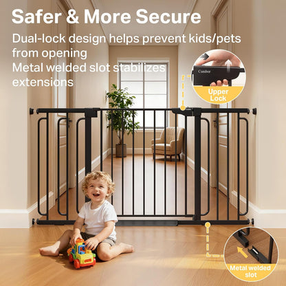 Cumbor 36.6-64" Extra Wide Baby Gate for Stairs, Dog Gates for Doorways, Auto-Close Pet Gate Indoor, Pressure Mounted Walk Through Safety Child Gate for Kids Toddler, Tall Pet Puppy Fence Gate, Brown