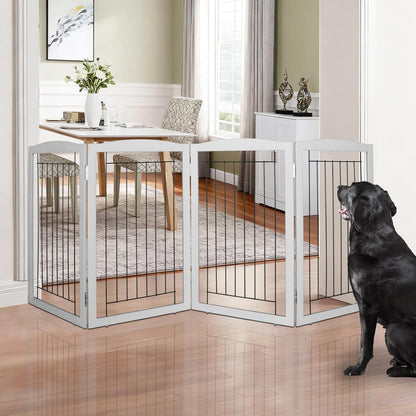 ZJSF Freestanding Foldable Dog Gate for House Extra Wide Wooden White Indoor Puppy Gate Stairs Doorways Pet Gate Tall Dog Fence 3 Panels Fence