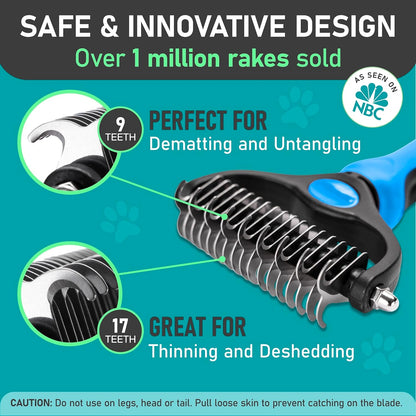 Maxpower Planet Hair Brush - Double Sided Shedding, Dematting Undercoat Rake for Dogs and Cats - Extra Wide Dog Grooming Brush, Reduce Shedding by 95%, Turquoise