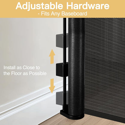 Reinforced 42" Tall Retractable Dog Gate, 155" Extra Long Retractable Baby Gate with Support Rods - Prevent Crawling Under, Indoor/Outdoor Retractable Gate Extra Tall Baby Gate Retractable Fence/Black