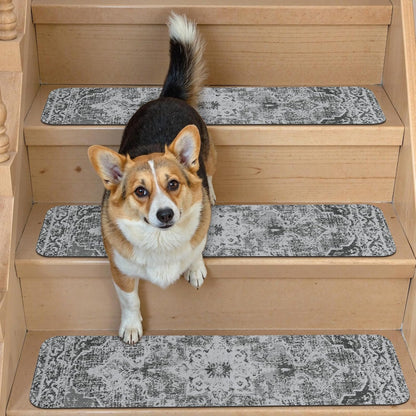 OJIA Non-Slip Carpet Stair Treads for Wooden Steps Set of 15, 30''X8'' Indoor Runner Resistant Rugs Rubber Safety Mats for Dogs, Kids & Elders, Stairway Grip
